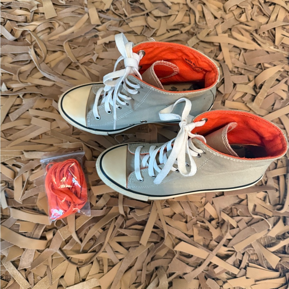 Rock & Candy Beige Wedge Sneakers with Orange Accents - Picture 2 of 10